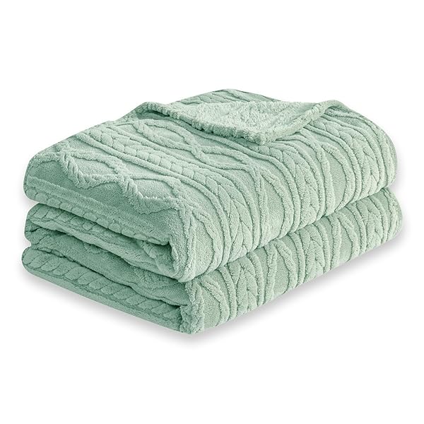 COOVA SAGE GREEN FLEECE THROW BLANKET FOR COUCH...