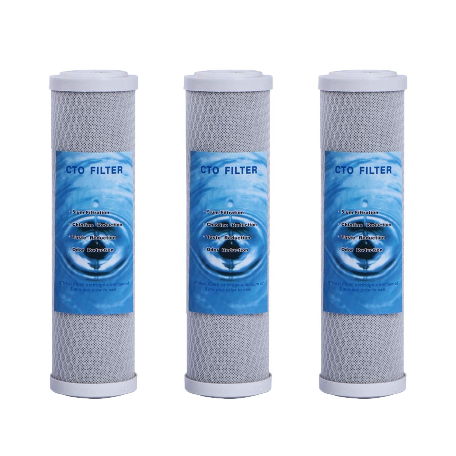 HUINING CTO-5 Micron, Including Three Carbon Block Water Filter Boxes for Water Purification and Reverse Osmosis Systems, and 2.7 inches x 9.9 inches for All Reverse Osmosis -RO Systems. (CTO-3pcs)