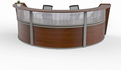 Amazon Com Linea Italia Curved Office Clear Easy To Assembly 3 Panel Reception Desk Counter For Lobby Salon 142 X 71 Cherry Furniture Decor