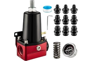 EVIL ENERGY Fuel Pressure Regulator 30-140PSI Adjustable Pressure Range, 10AN Bypass Return EFI Fuel Regulator with Gauge and Fitting Red