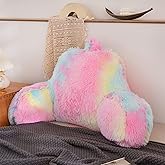 A Nice Night Faux Fur Reading Pillow Bed Wedge Large Adult Children Backrest with Arms Back Support for Sitting Up in Bed/Couch for Bedrest,YellowPink