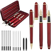 Eaasty 16 Pcs Wooden Pens Gift Set Including Fancy Fountain Ballpoint Gel Ink Pen Wood Box and 12 Pcs Refills for Teacher Father Appreciation Gifts Graduation Office School Supplies(Red Wood Color)