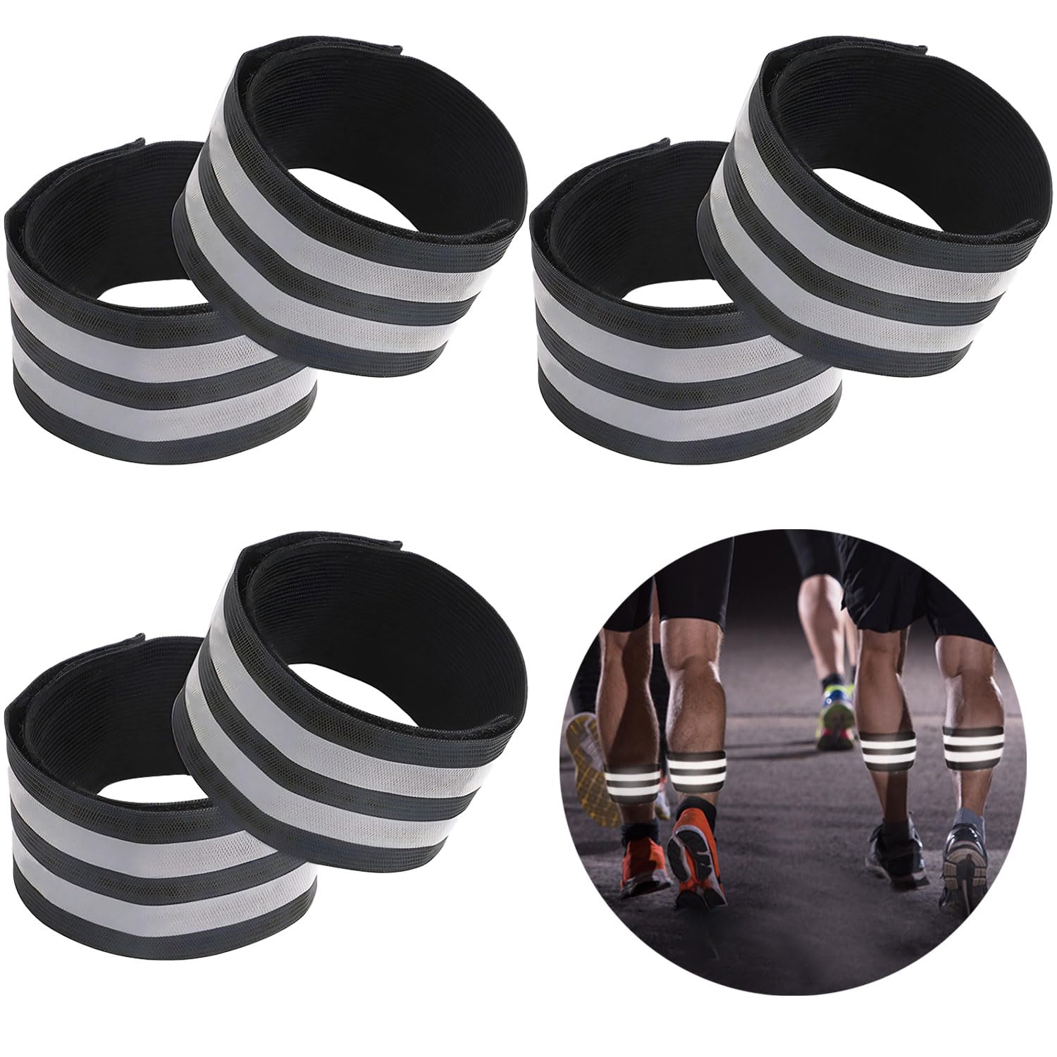 REEKNOKOL 6 Pieces Reflective Strips Reflective Running Gear Reflective Armbands Flexible Reflective Strips Reflective Arm Bands Adults For Running Jogging Hiking Walking (Black)