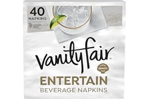Vanity Fair Entertain Beverage Paper Napkins, White, 2-Ply, 40 Count, 4.9" x 4.9", Disposable Napkins for Entertaining