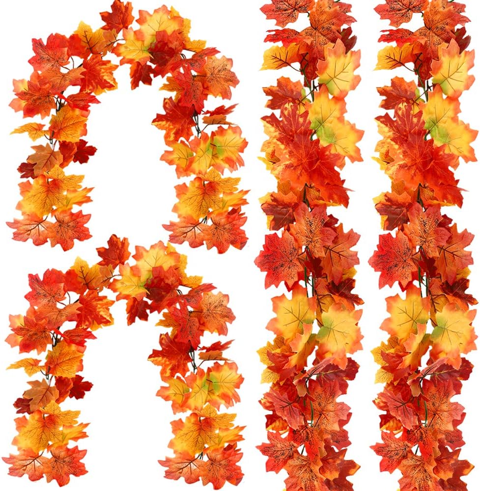 Wreaths, Garlands & Swags - FUNARTY Fall Decor 4 Pack Fall Garland Maple Leaf 6.6Ft/Piece Artificial Hanging Autumn Leaves Vines for Indoor Outdoor Home Fireplace Harvest Thanksgiving Christmas Decorations