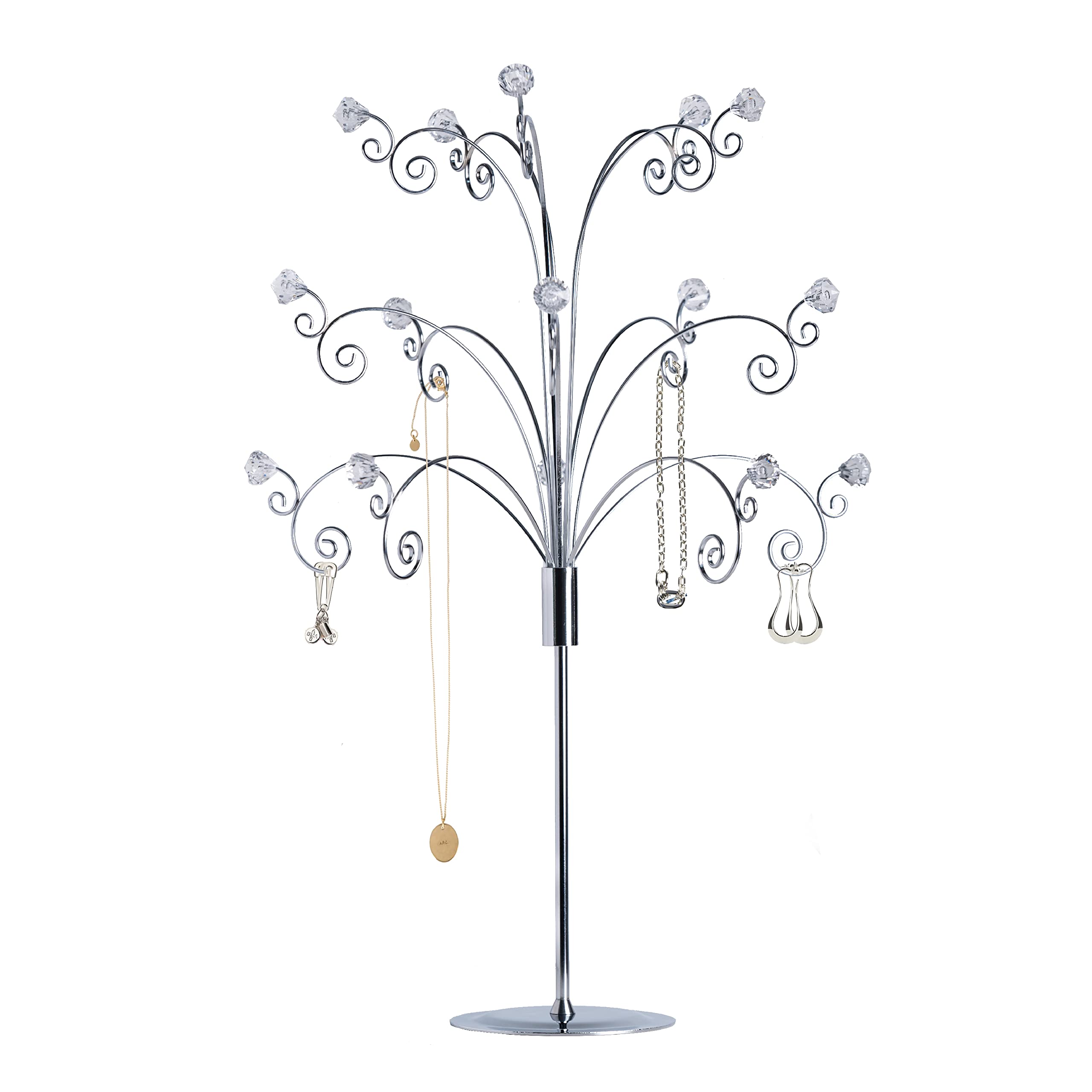 HOHIYA 20 Inch Ornament Display Tree Stand Metal Hanger Hook Holder for Crystals Suncatchers Jewelry Hanging Decorations Tabletop Christmas Display Grandma Gift Chrome Silver