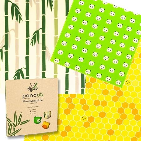 Pandoo - Juego de paños de crecimiento de abejas (3 tamaños) de algodón bio y cera de