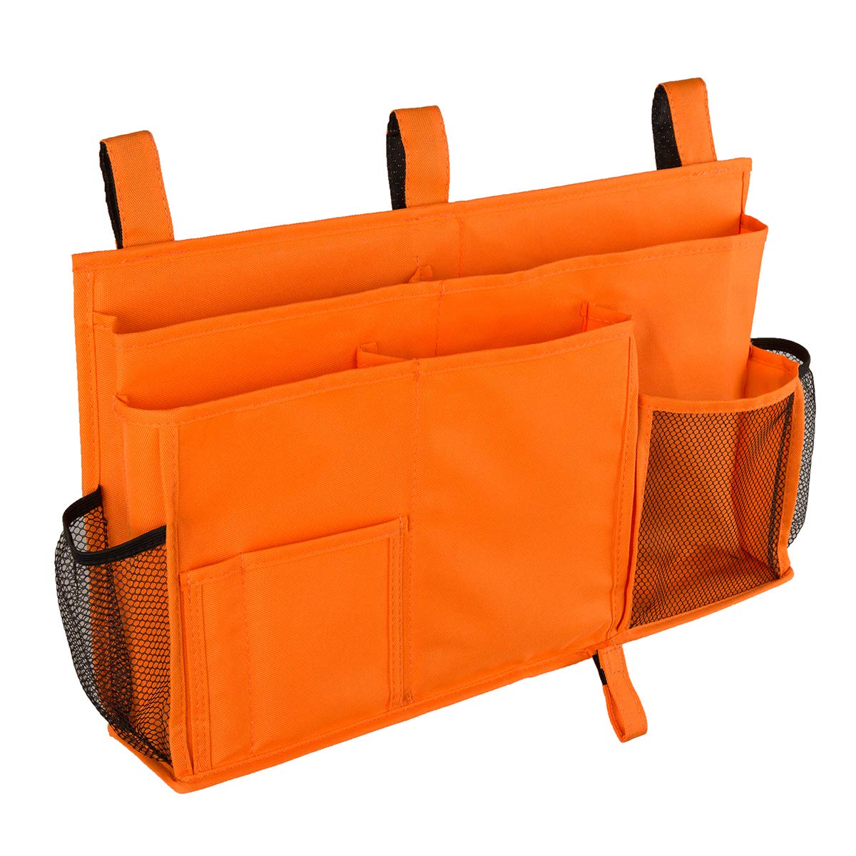 ELEZAY Bedside Organiser Waterproof Oxford Hanging Bedroom Caddy with Hook-and-Loop Fastener Straps for Dorm Bunk Large Capacity Bed Crib Stroller 8 Pocket Storage Bag Orange