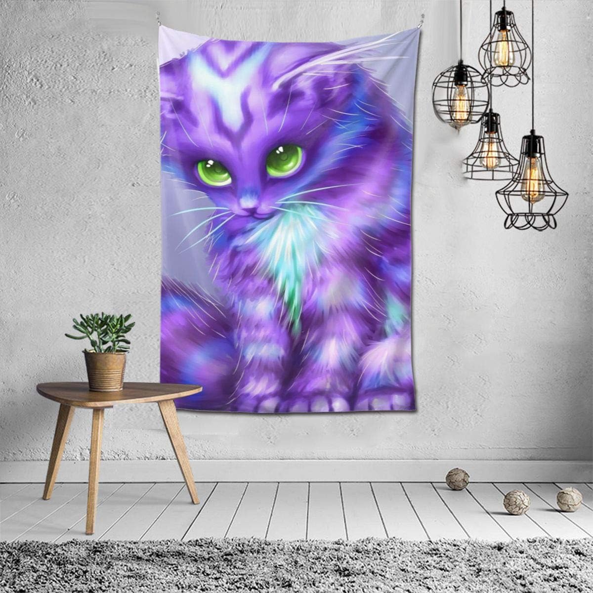 Tapestry Wall Hanging for Dorm Room Decoration FantasyCat Purple Wall Art Outdoor Decor Blanket