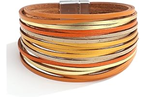 hotoo Handmade Layered Leather Bracelets Wrap for Women Stackable Chunky Colored Men Cuff Bracelet Wristband Bangle Gifts