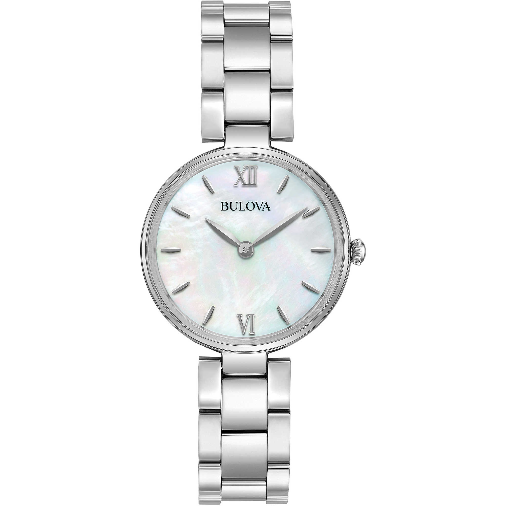 Bulova Women's Designer Watch Stainless Steel Bracelet - Mother Of Pearl Classic Dress Wrist Watch 96L229