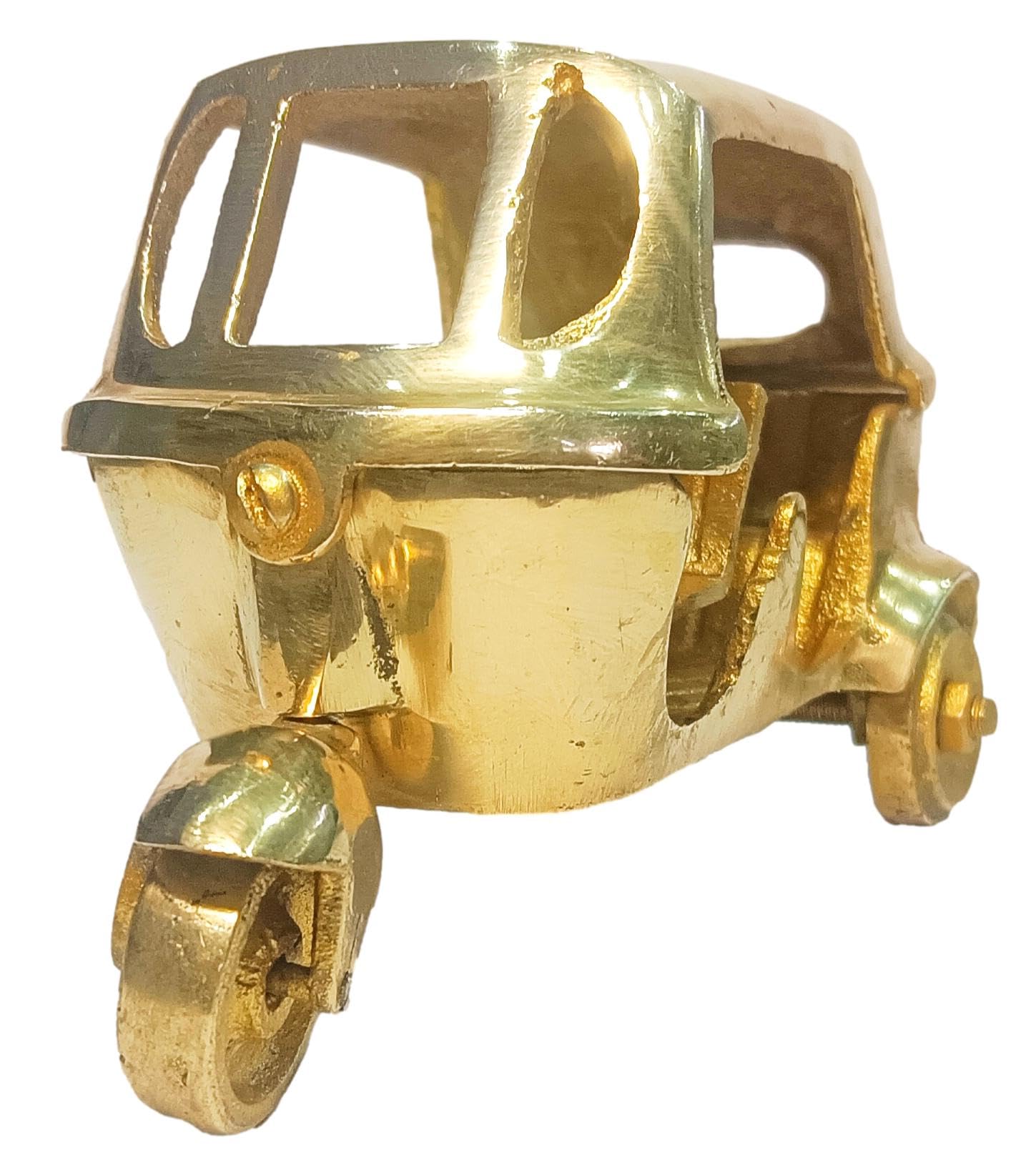 athizay Brass Auto Rickshaw Miniature Showpiece in Gold – 8 cm Vintage Indian Handmade Decorative Mini Vehicle for Home, Shelf & Gifting