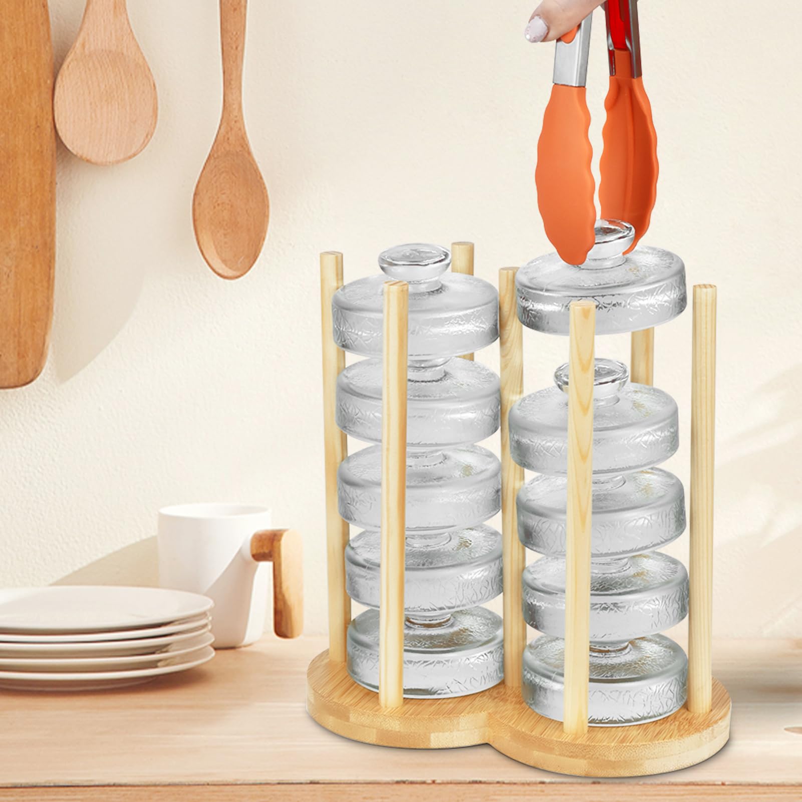 Artcome 10-Pack Glass Fermentation Weights with Easy Grip Handle and Unique Texture Design for Large Wide Mouth Mason Jars - Pickle Pebbles with Glass Weights Organizer - Space Saving Compact Design