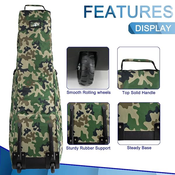 GOLF TRAVEL BAGS FOR AIRLINES WITH WHEELS,900D HEAVY DUTY OXFORD WEAR-RESISTANT SOFT-SIDED GOLF CLUB FLIGHT BAG WITH ADJUSTABLE SUPPORT ROD,GREEN CAMO