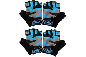PLUSMORE 2PCs Kids Fingerless Cycling Gloves Boys Girls Bike Sport Mittens 4 5 6 7 8 9 Years Old Camo Short Gloves Children