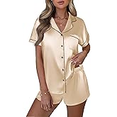 Ekouaer Silk Pajamas Set for Women Button Down 2 Piece Stain Pjs Shorts Set Soft Sleepwear Short Sleeve Loungewear S-XXL