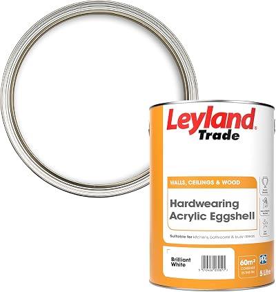 Leyland Trade Acrylic Eggshell Paint Brilliant White 5 Litre Kitchen Bathroom