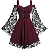 Panegy Women’s Gothic Steampunk Dress Lace Off Shoulder Renaissance Dress Party Cosplay