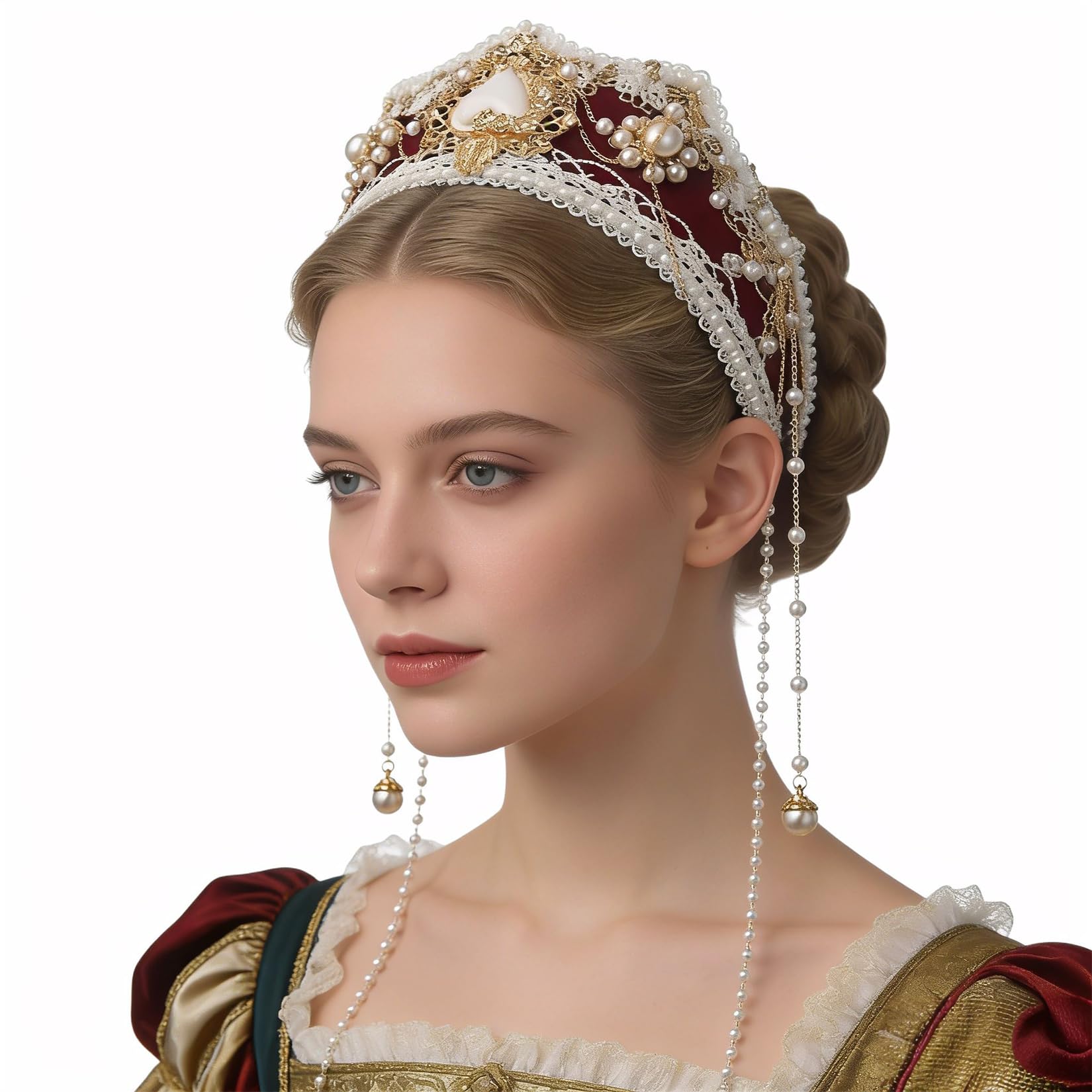 BPURB Anne Boleyn Headband Elizabethan Victorian Royal Coronet Hood Tiara Hat Medieval Renaissance Tudor Queen Headpiece for Women