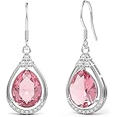 18K White Gold Plated Sterling Silver Teardrop Cubic Zirconia Drop Dangle Earrings for Women Pear Cut CZ Diamond Dangle Earrings Hypoallergenic Jewelry