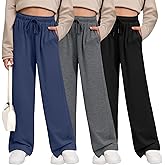 LessonZoo 3 Pack Girls' Sweatpants Wide Leg Drawstring Casual Kids Joggers Open Bottom Loose Solid Teen Pants with Pockets
