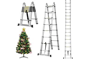 BOWOSHEN 16.5FT Multi-Purpose Aluminum Telescoping Ladder 330lbs Max Load Heavy Duty Foldable Extension A-Frame Steps