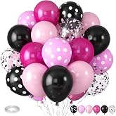 Pink and Black Balloons, Hot Pink Balloons White Dots Black White Dots Balloon with Confetti Balloon for Girls Theme Birthday Baby Shower Women Bridal Wedding Party Decorations