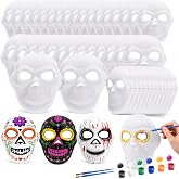 Junkin 50 Pcs Halloween DIY Skull Masks Bulk, Full Face White Blank Masks | Skeleton, Paper Mache, Ideal for Day of The Dead Cosplay Party Accessories, DIY Painting, Photo Props, with Elastic Band