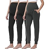 CEITAJUI 3 Pack Women's Maternity Joggers Stretchy Lounge Workout Pants Over The Belly Pregnancy Sweatpants