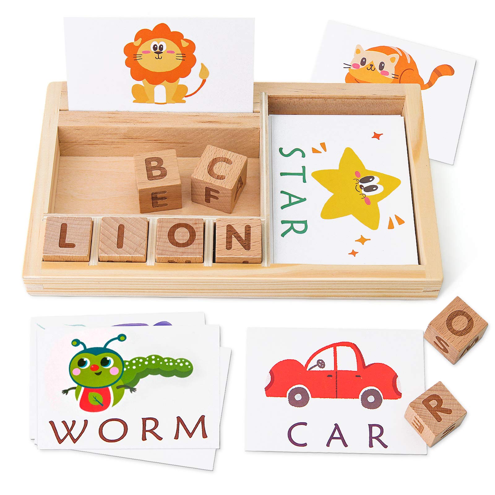 Photo 1 of Coogam Spelling Games, Wooden Matching Letters Toy with Flash Cards Words, Montessori ABC Alphabet Learning Educational Puzzle Gift for Preschool Boys Girls Kids Age 3 4 5 Years Old