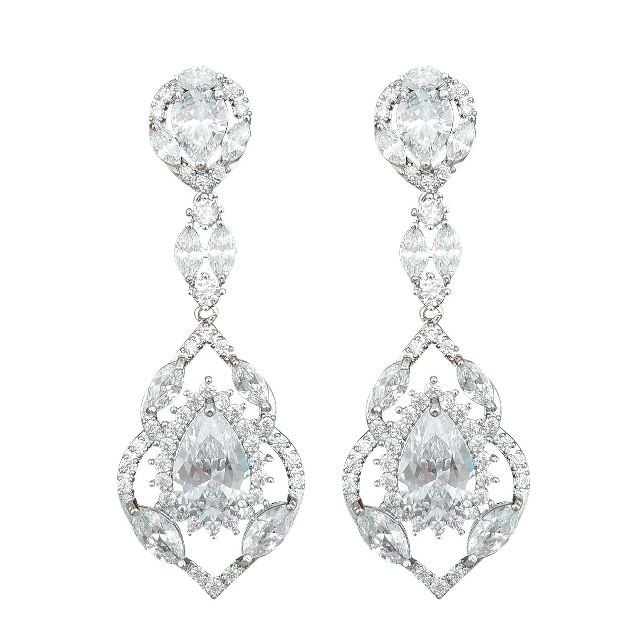 QUKE Cubic Zirconia Crystal Long Drop Dangle Earrings Pierced Elegant Wedding Bridal Jewellery For Women Girls Brides