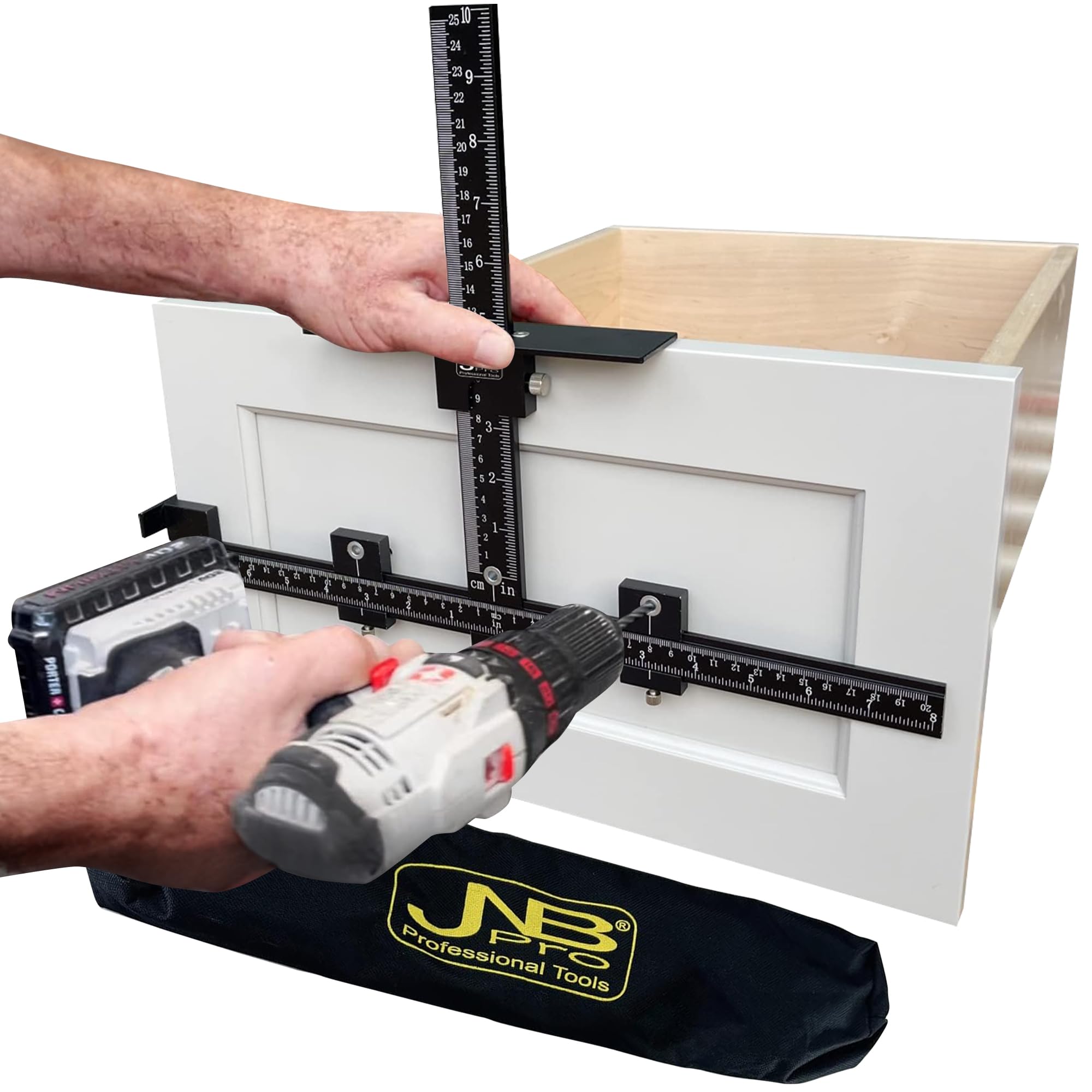 Photo 1 of JNB Pro Cabinet Hardware Jig with Center Drill Guide, Accurate Cabinet Hole Drilling for Drawer/Cabinet Handles and Pulls, Easy Install Cabinet Tool - Full Aluminum Body with Free Carrying Case