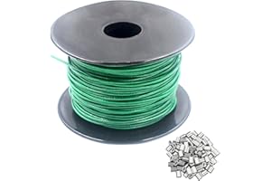 DGOL Green Vinyl Coated 200 ft 304 Stainless Steel Cable Rope Reel 1/16 inch Wire Spool with 100pcs Sleeves Clips