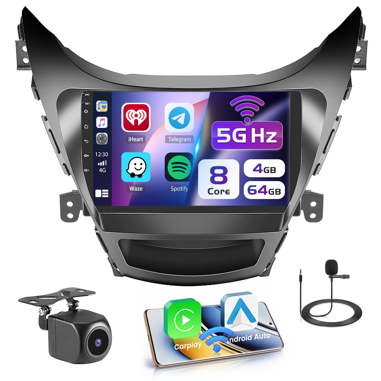 Photo 1 of [8 Core 4G+64G] for Hyundai Elantra 2011-2013 Android Radio with Wireless Carplay Android Auto, 9 Inch IPS Touch Screen for Elantra Car Stereo, Bluetooth 5.0, 32 EQ, GPS, WiFi, Backup Camera