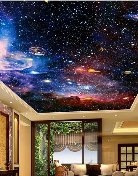 Amazon Qudmst 3d風景壁紙写真シールおしゃれる人気の貼っ写真フレスコスペーススターパーラー寝室ホテルショッピング天井の壁紙壁紙 450x300cm Diy 工具 ガーデン