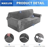 MAXIJIN Thick Velvet Sofa Cover 3 Seater Elastic Anti-Slip 1-Piece Grey view 3
