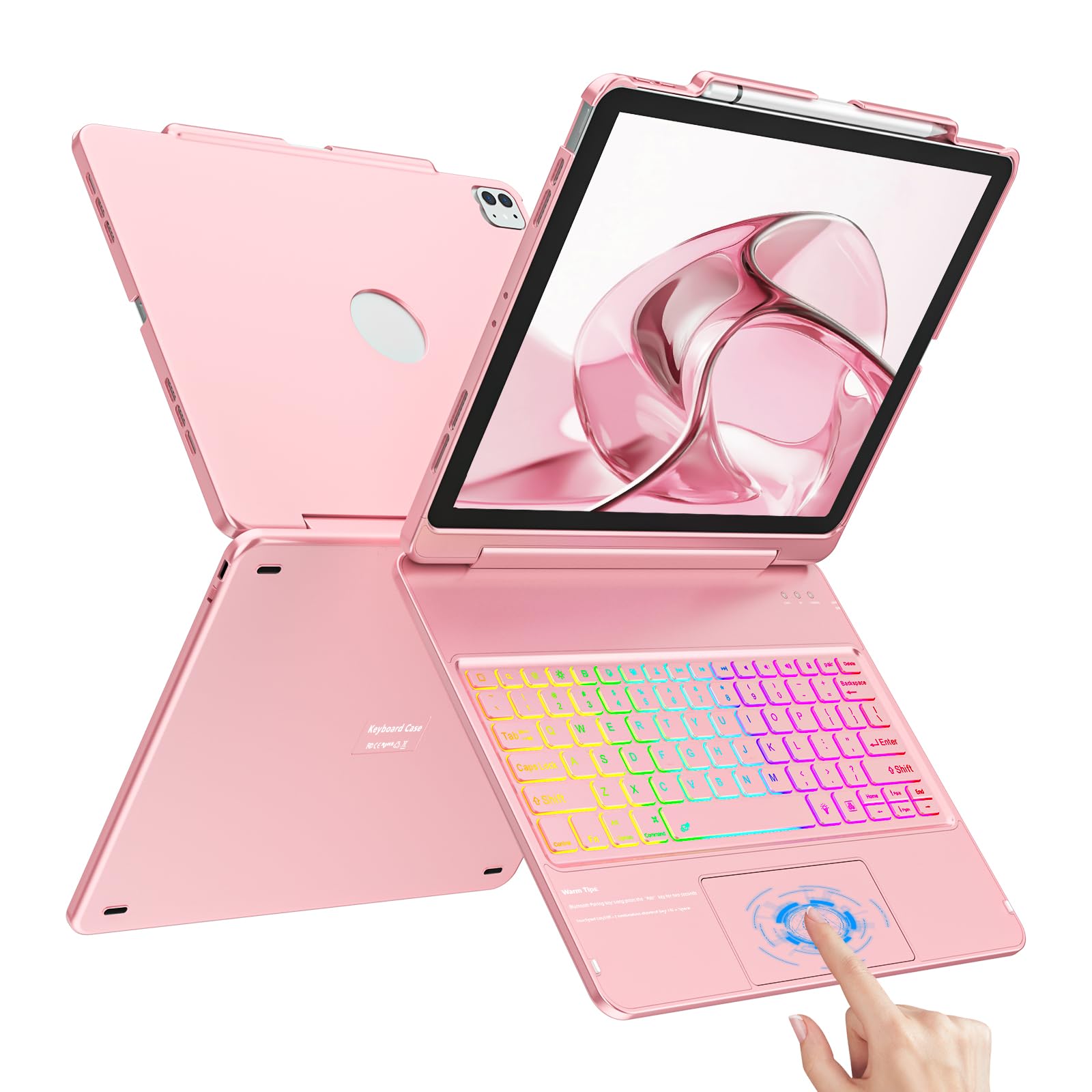 Photo 1 of CC Store Keyboard Case for iPad Air 13 (M4 2026/M3 2025/M2 2024),180° Swivel 7 Colors Backlit,Multi-Touch Trackpad for iPad Air 13 inch Case Keyboard,Pro 12.9(6th,5th,4th,3rd gen),Rose Gold