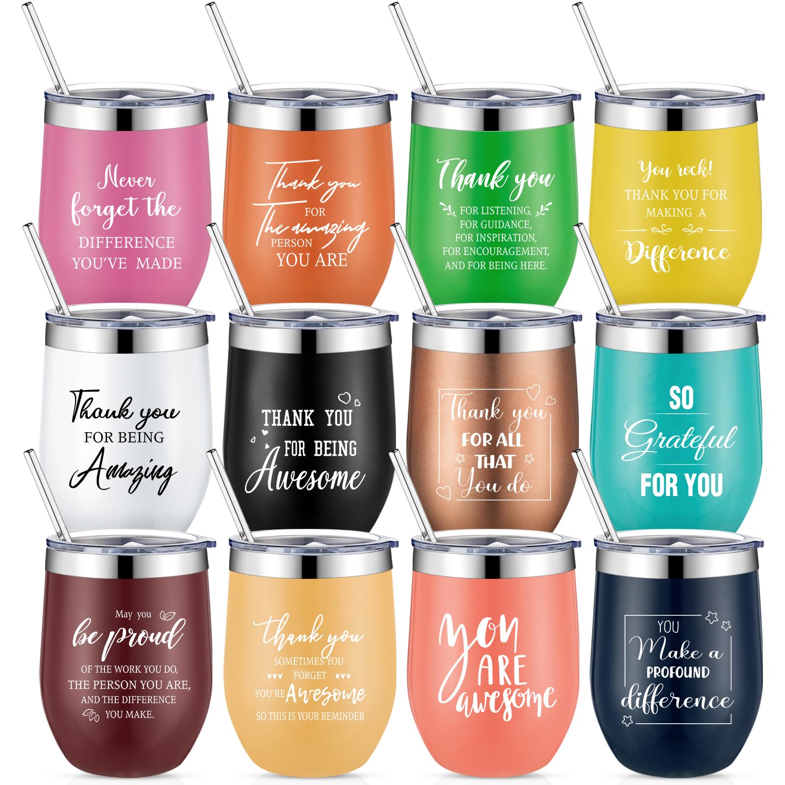 Photo 1 of *** PARTIAL SET *** Norme 12 Pcs Thank You Gift for Women Men Employee Appreciation Gift May You Be Proud Tumbler Cup 12oz Insulated Stainless Steel Tumbler Inspirational Coworker Mug with Lid for Teacher Nurse Volunteer
