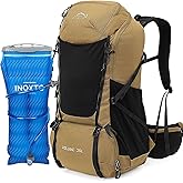 INOXTO 35L Hiking Backpack with 3Lwater bladder, Camping Backpack with Waterproof Rain Cover for Men, Outdoor Sport Travel Daypack for Climbing (Khaki 2)