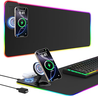 15W RGB Gaming Mauspad mit klappbarer Magnet-Ladestation, 800x350mm