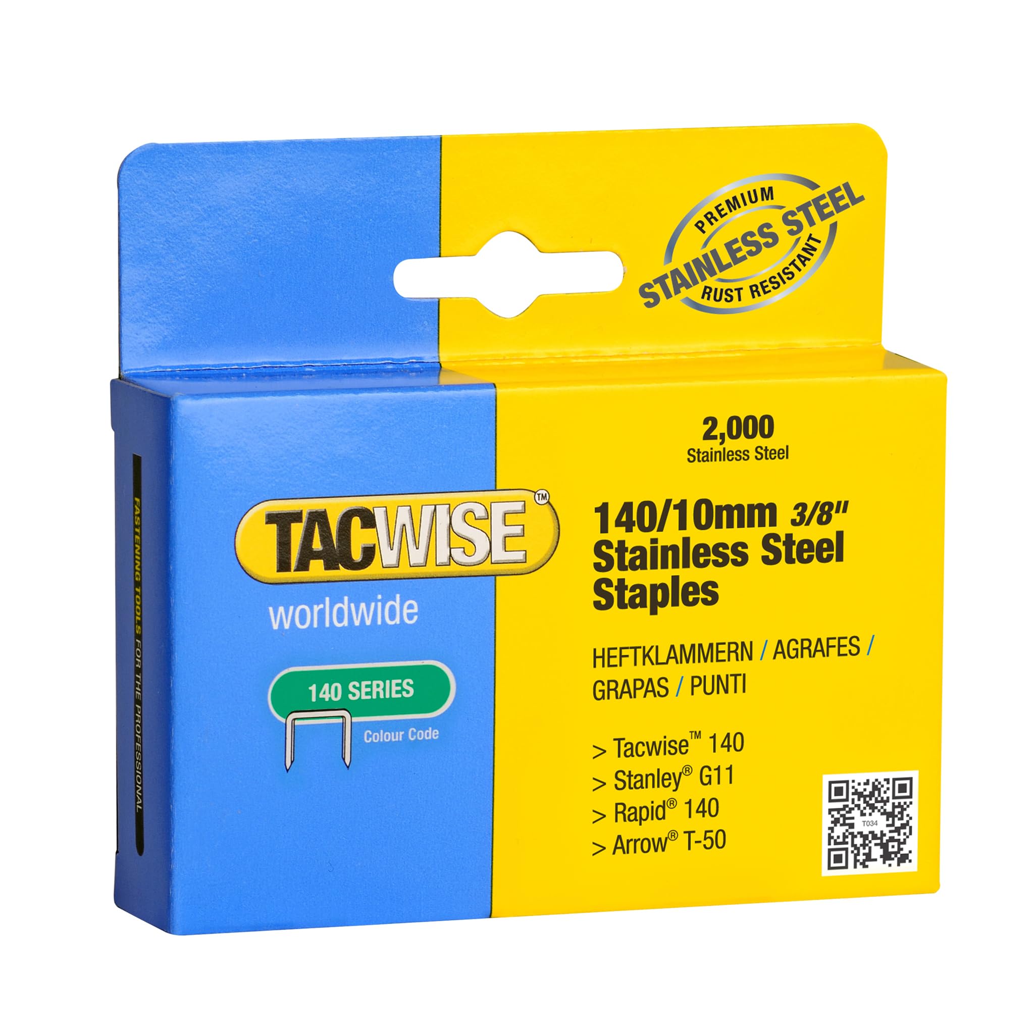 Tacwise 1217 Type 140/10mm Heavy-Duty Stainless Steel Staples, Pack of 2000