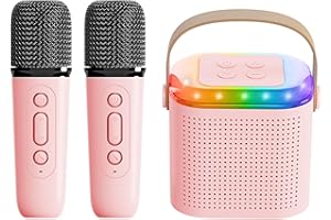 FANDINA Mini Karaoke Machine for Kids,Portable Bluetooth Speaker with Wireless Microphone for Kids Toddler,Gifts for Girls and Boys Birthday (pink 2 mic) (Pink 2 mic)