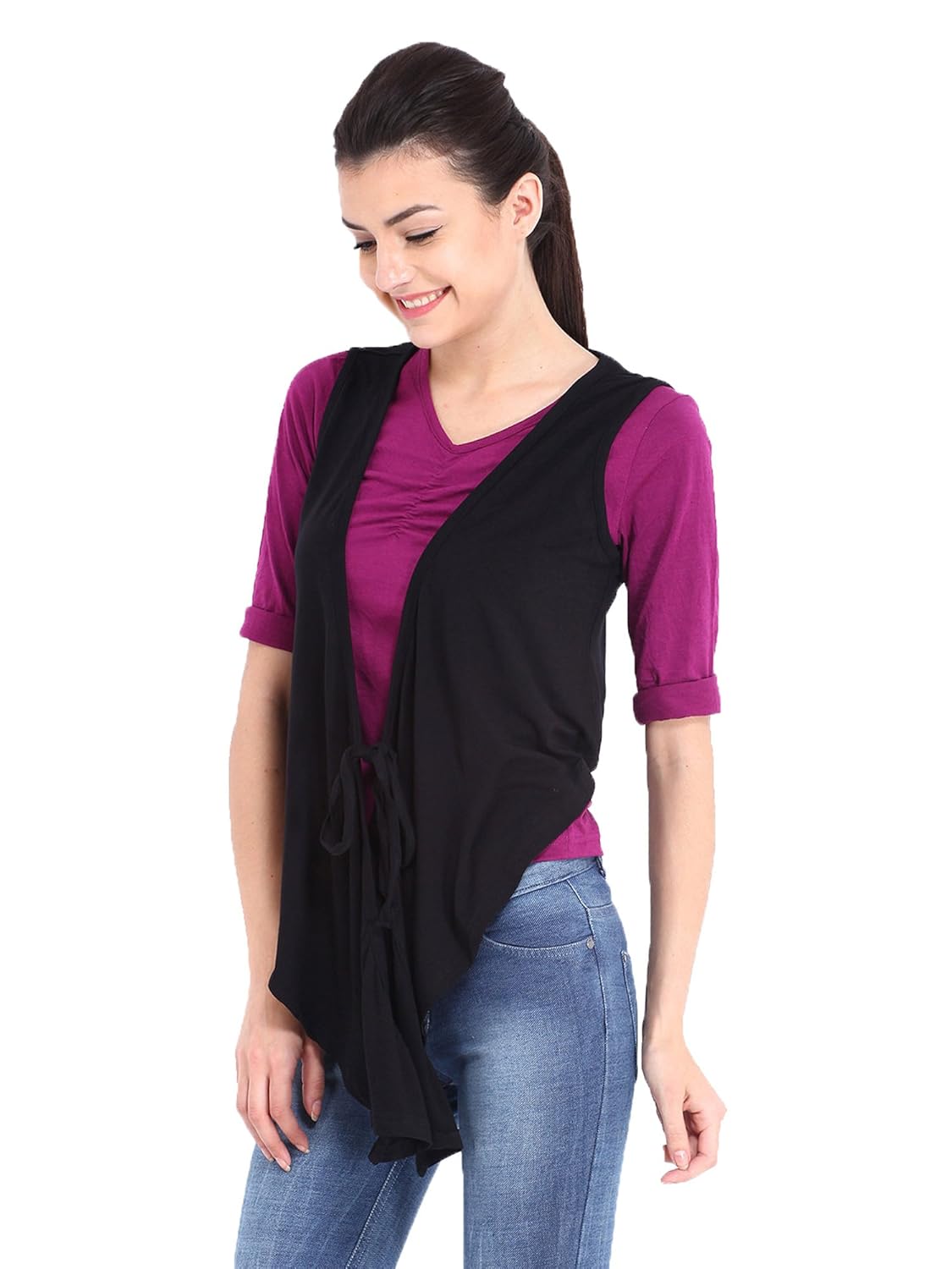 espresso women's sleeveless waterfall shrug with front tie option