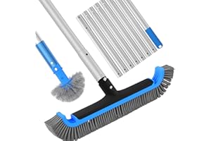 TIDYMISTER 2 in 1 Multifunctional Pool Brush with 10 FT Poles - 17.5'' Heavy Duty Swimming Pool Brush & Multifunctional Brush Head, 10 FT Aluminum Poles, Cleaning Inground & Above Ground Pools, Vinyl Liner