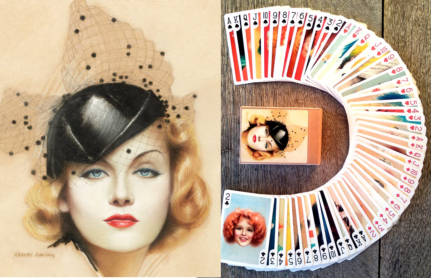 FLONZGIFT Lady of Belle Epoque Playing Cards (Poker Deck 54 Cards All Different) Vintage Retro Woman Portraits by Charles Gates Sheldon