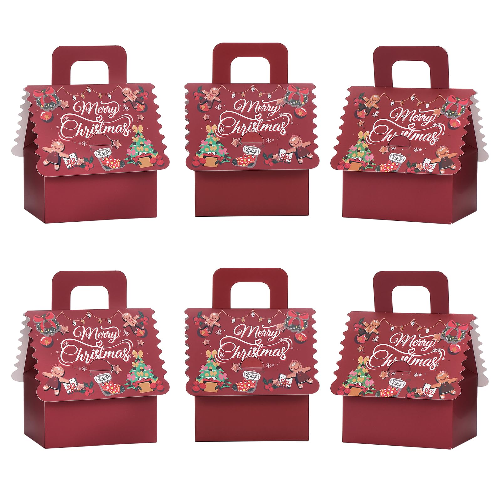 Coptiner 20PCS Christmas Party Gift Boxes - House Shaped Bags With Handle for Gift Packaging and Decor - DIY Xmax Party Favor Candy Boxes (Red)