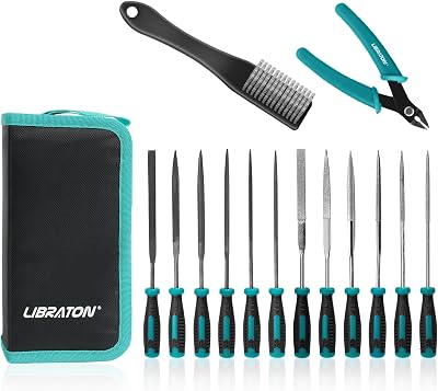 LIBRATON Needle File Set 14PCS Diamond & Carbon Steel Files with Wire Cutter