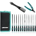Libraton Needle File Set, Diamond Needle File Set, 14PCS Small File Set, 6 Diamond Files & 6 Carbon Steel Files with Wire Cutter, Steel Brush, Carry Bag, Jeweler File Tools for Soft Metal,Wood,Model