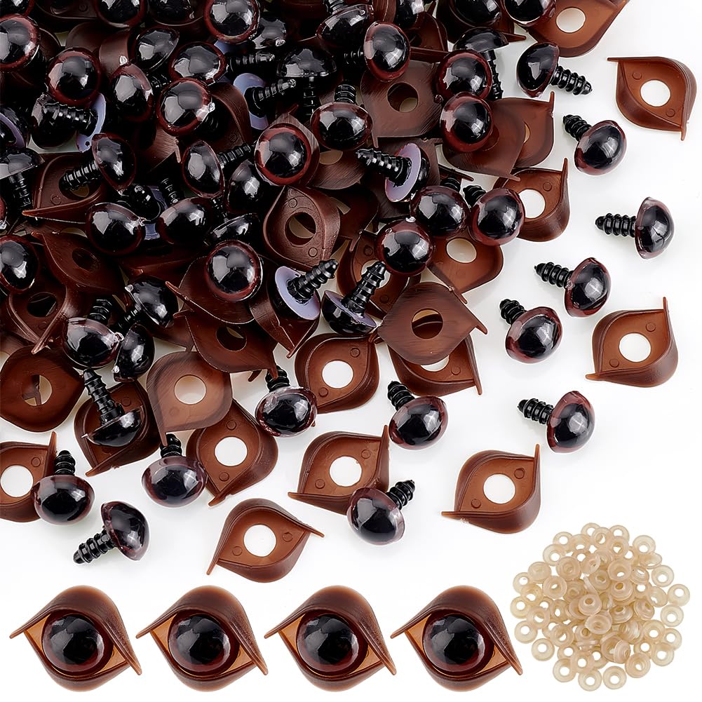 PH PandaHall 100 Sets Safety Eyes Craft Eyes with Eyelid Buckles Stuffed Animal Eyes Crochet Eyes with Washers Plastic Felt Eyes for Amigurumi Puppet Teddy Bear Crochet Plush Animal Making