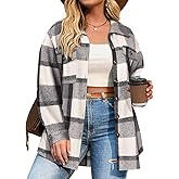 RITERA Womens Plus Size Shacket Jacket Flannel Button Down Plaid Long Sleeve Shirts Casual Fall Blouses Tops XL-5XL